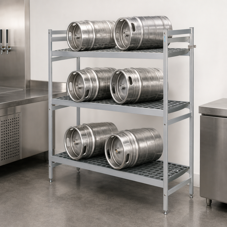 Product image #3 for Fermod Freestanding 3-Shelf Aluminum Keg Rack, 6 Keg Capacity, 59 x 18 x 71 Inches