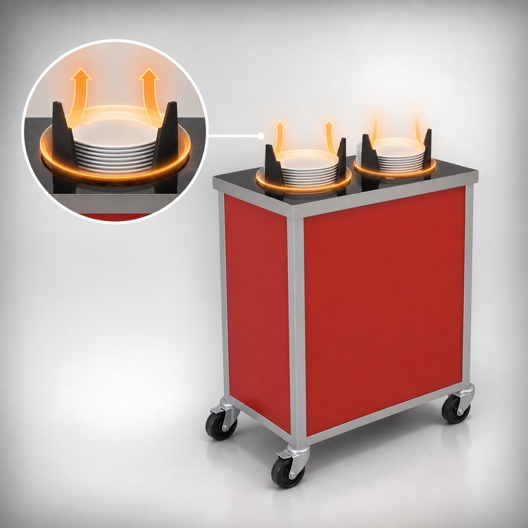 Product image #3 for Atlas Metal MEPD3H-5 Heated Mobile Three-Tube Plate Dispenser