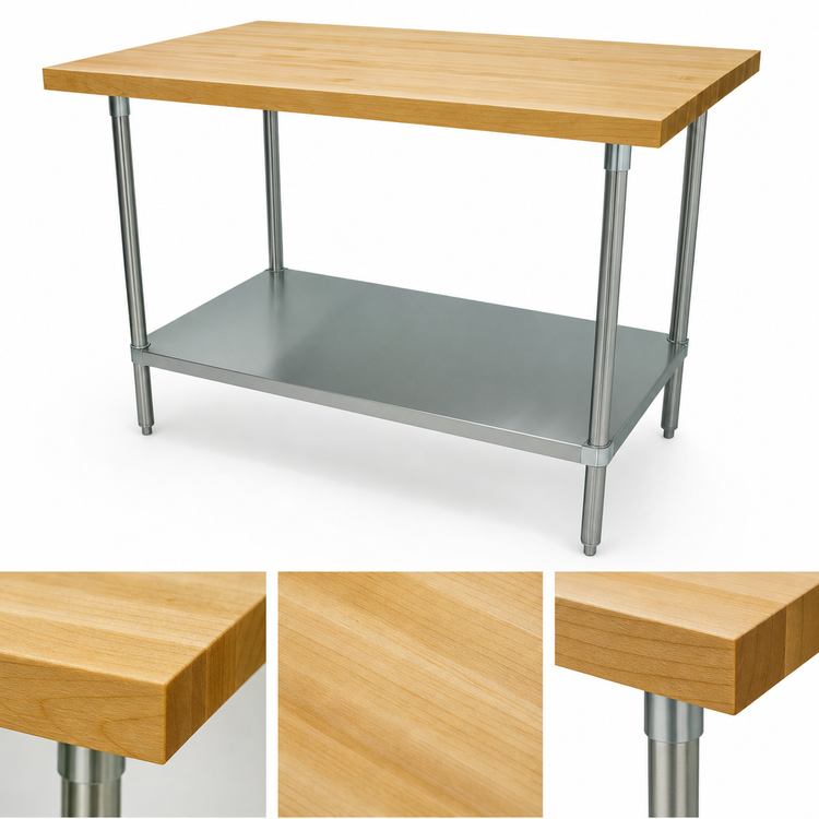 Product image #3 for Advance Tabco Maple Top Work Table with Adjustable Undershelf, 84 x 30 Inches