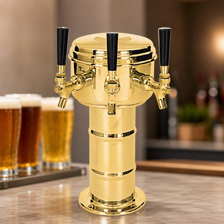 Product image #3 for Mini-Mushroom Countertop Air-Cooled 3-Faucet Draft Beer Tower, Polished Brass