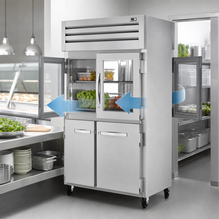 Product image #3 for True SPEC SERIES 2-Section Pass-Thru Reach-In Refrigerator with 2 Glass and 2 Stainless Steel Half Front Doors and 2 Glass Rear Doors