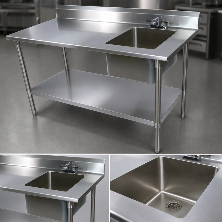 Product image #3 for John Boos Stainless Steel Prep Sink Table With Right Bowl, 72 x 30 Inches, 5-Inch Backsplash and Adjustable Undershelf