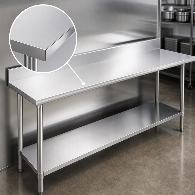 Product image #3 for Duke Supreme 14-Gauge 300 Series Stainless Steel Work Table with 4.59-Inch Riser and Stainless Undershelf, 24 x 144 Inches