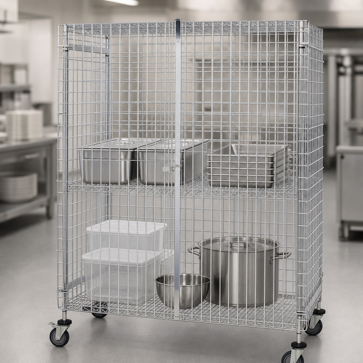 Product image #3 for Mobile Wire Security Cage Shelving Unit with Locking Doors