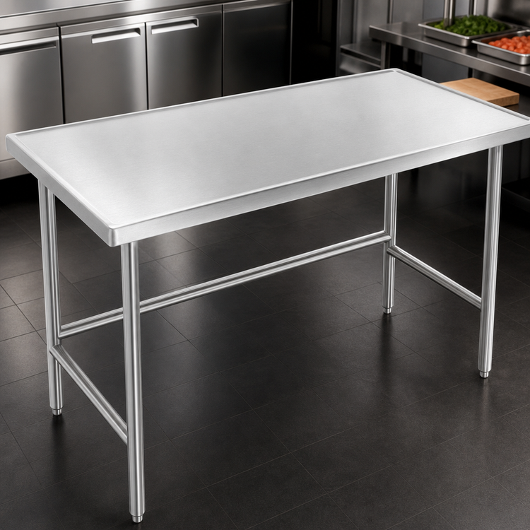 Product image #3 for Advance Tabco 72-Inch x 30-Inch 14-Gauge 304 Stainless Steel Work Table with Open Base and Countertop Non-Drip Edge