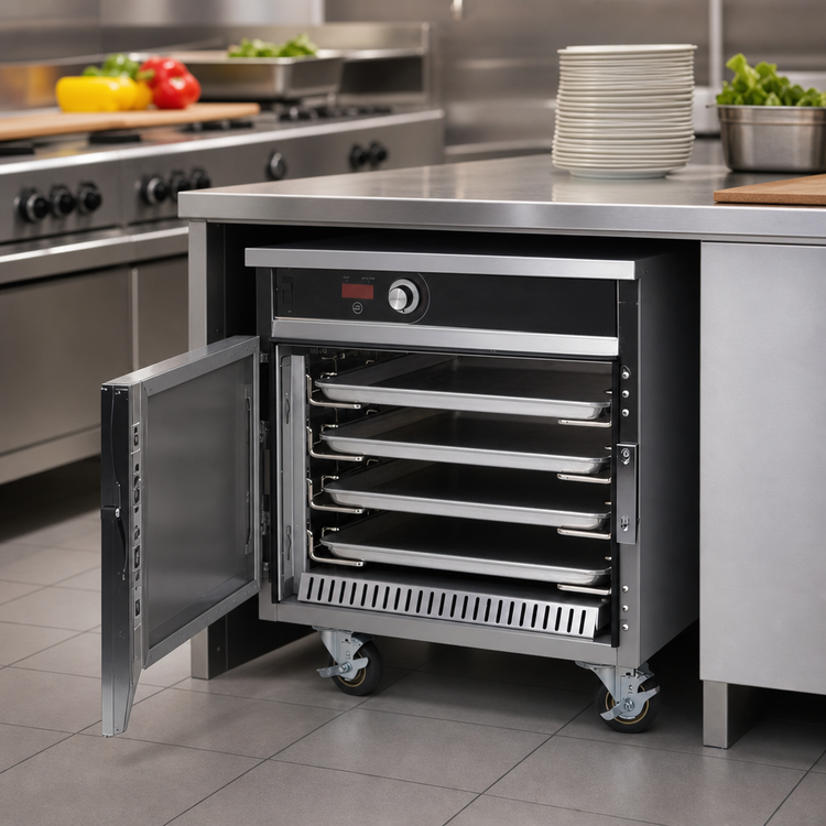 Product image #3 for FWE Handy Line HLC-1826-4-UC Mobile Undercounter Heated Holding Cabinet, 4 Full-Size / 8 Half-Size Pan Capacity