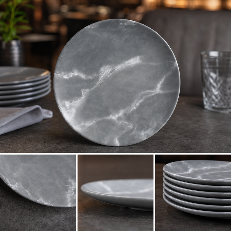 Product image #3 for American Metalcraft 11-1/2 Inch Round Coupe Melamine Plate, Matte Marble Gray