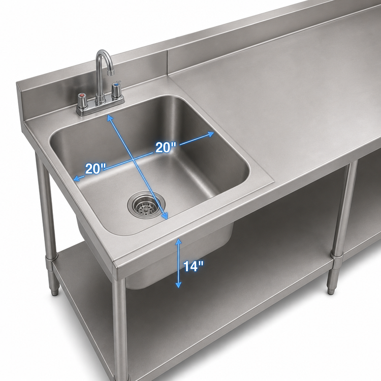 Product image #3 for Eagle Group 20 x 20 x 14-Inch Single Bowl Sink for 30-Inch Tables with Faucet and Basket Drain
