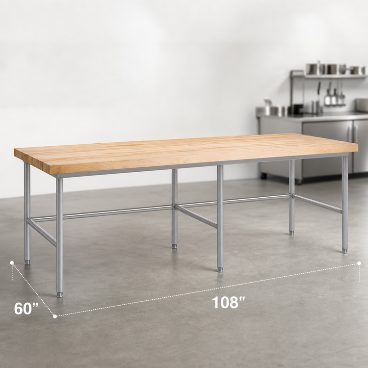 Product image #3 for John Boos Stainless Steel Baker's Table Frame for 108 x 60 Inch Top, Without Bin Stops