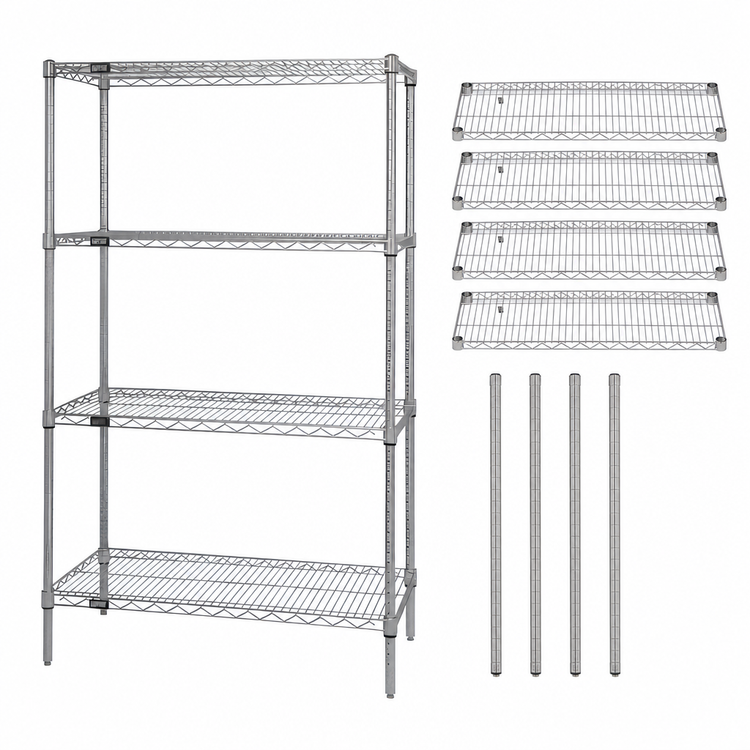 Product image #3 for Quantum 4-Shelf Stationary Wire Shelving Starter Kit, 48 x 18 x 86 Inches, 304 Stainless Steel