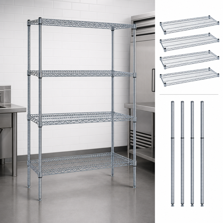 Product image #3 for Quantum 4-Shelf Wire Shelving Starter Kit, 60"W x 14"D x 74"H