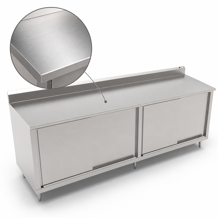 Product image #3 for John Boos 108-Inch x 24-Inch Enclosed Stainless Steel Work Table with Sliding Doors and 5-Inch Backsplash