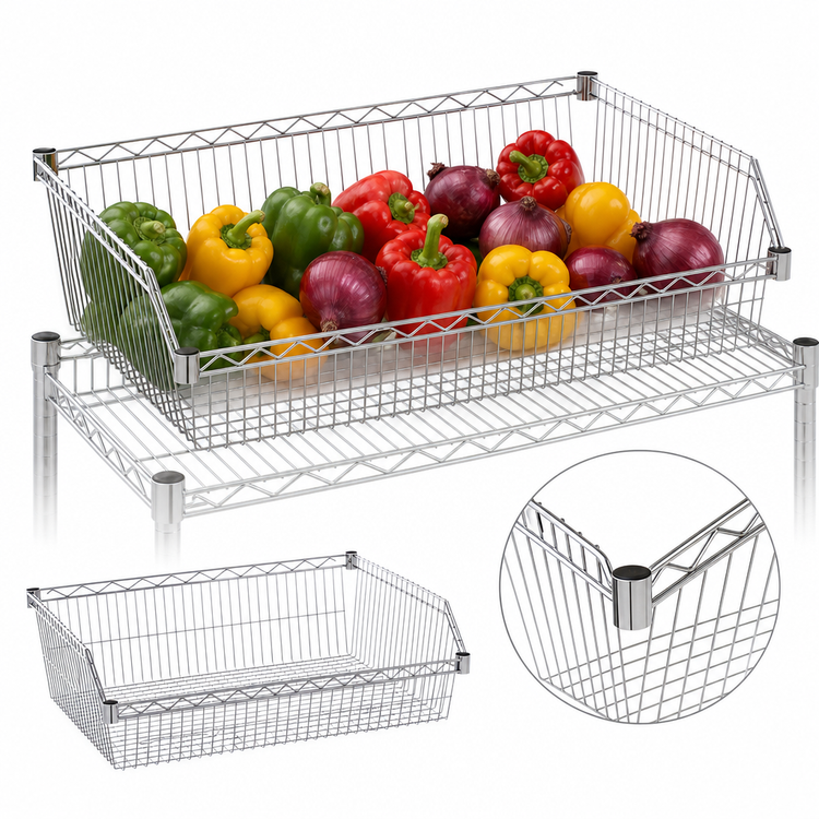 Product image #4 for Metro Super Erecta 60"W x 18"D Chrome Plated Hopper-Style Basket Shelf
