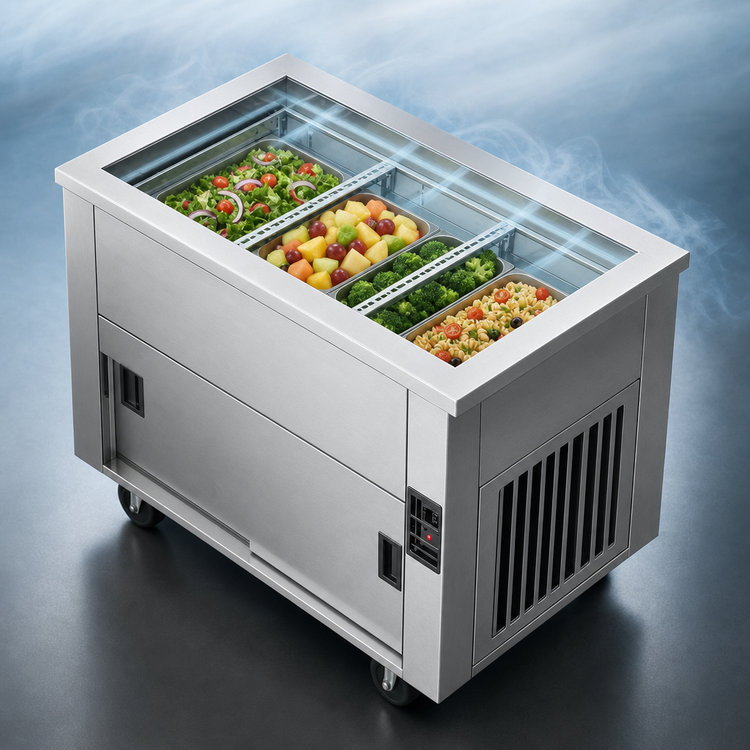 Product image #3 for DineXpress DXP5BCM 5-Well Full-Size Mechanically Cooled Serving Counter with Extra Deep Wells