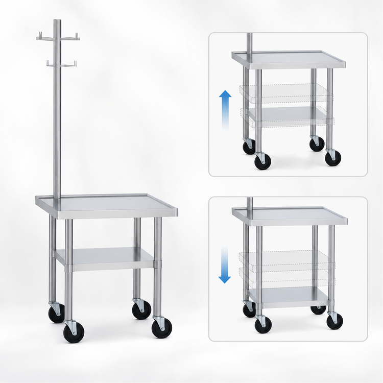 Product image #3 for Duke 24 Inch x 24 Inch Open Base Mixer Stand with Adjustable Undershelf and Stainless Steel Top