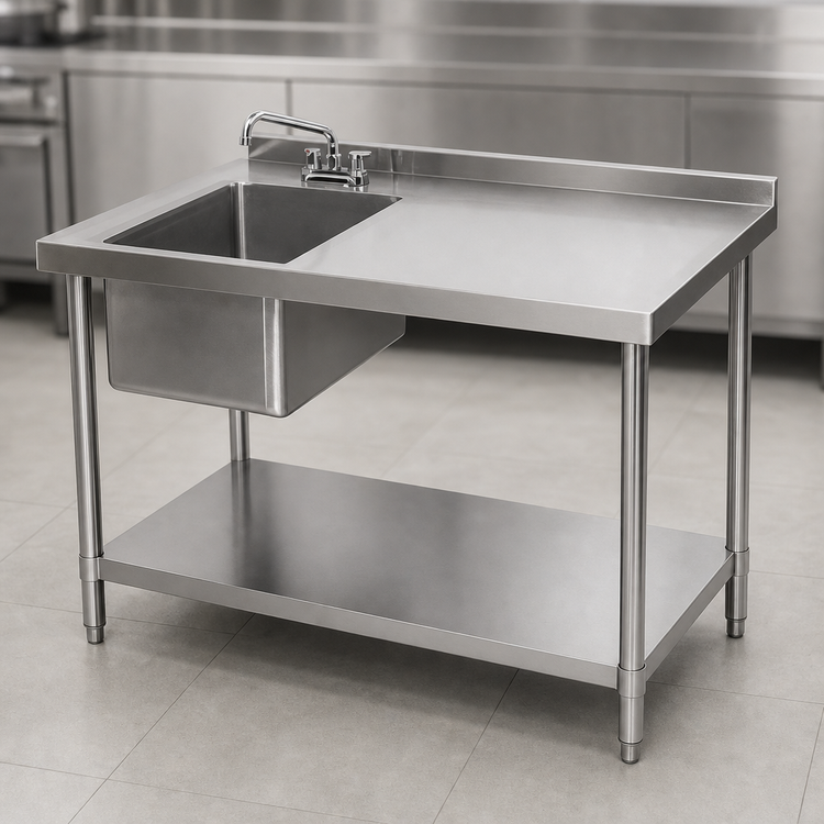 Product image #3 for Stainless Steel Work Table with Left-Side Prep Sink and Undershelf, 60 x 30 x 37 Inches
