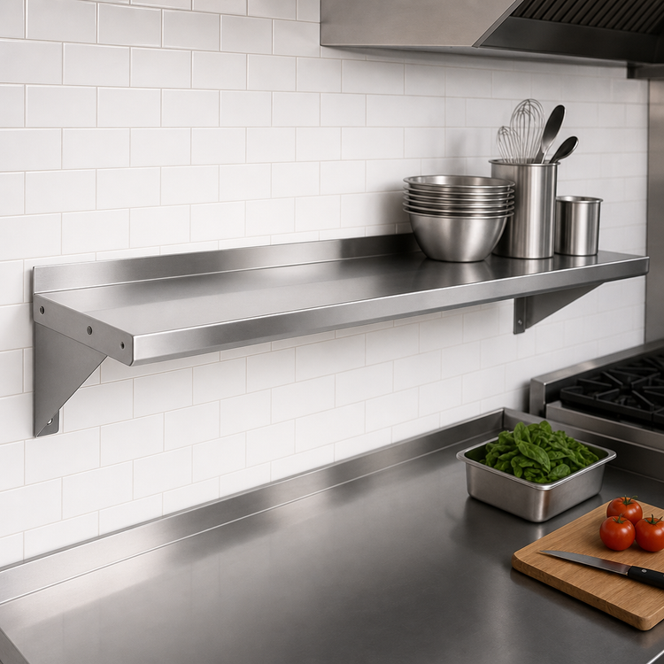 Product image #3 for John Boos Stallion 8-Foot Wall-Mounted Stainless Steel Shelf with 1-1/2" Rear Up-Turn and Safety Edge