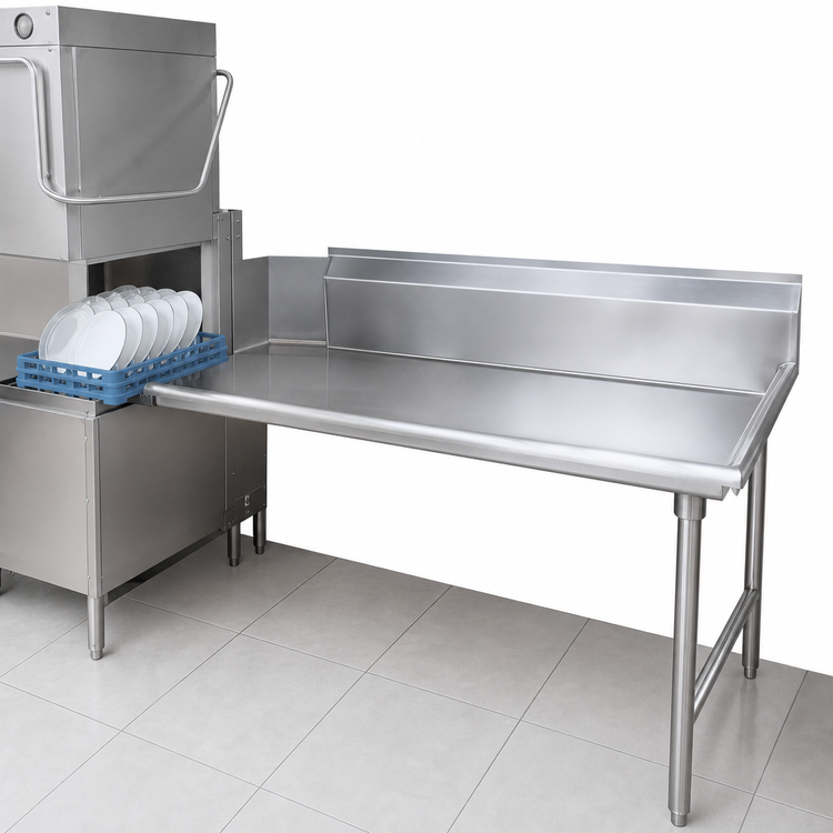 Product image #3 for 14 Gauge 304 Stainless Steel Right-Hand Clean Straight Dish Table with 10-1/2-Inch Backsplash, 143 x 30 Inches