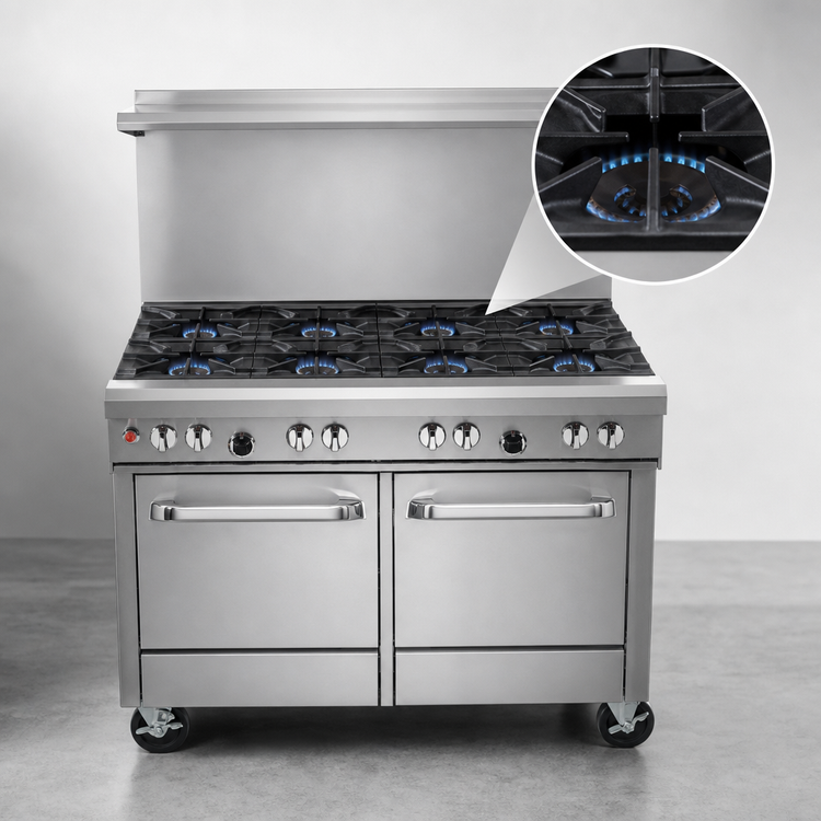 Product image #3 for Southbend Ultimate 48-Inch Gas Restaurant Range with 8 Non-Clog Burners, Wavy Grates, Convection Oven and Cabinet Base