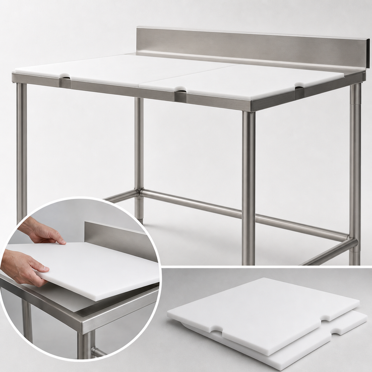 Product image #3 for Eagle Group 48-Inch x 30-Inch Poly Top Boning Table with Stainless Steel Base and 4-Inch Backsplash