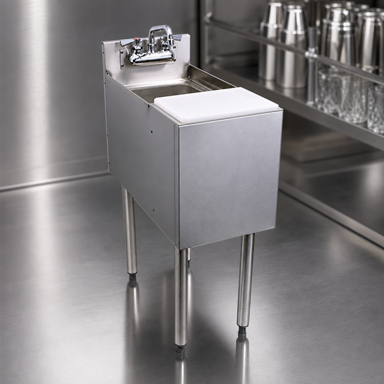 Product image #3 for Choice C-MFS-12 Freestanding Stainless Steel Underbar Mixology Unit with Sink Bowl, Cutting Board, and Faucet, 12 Inch Wide