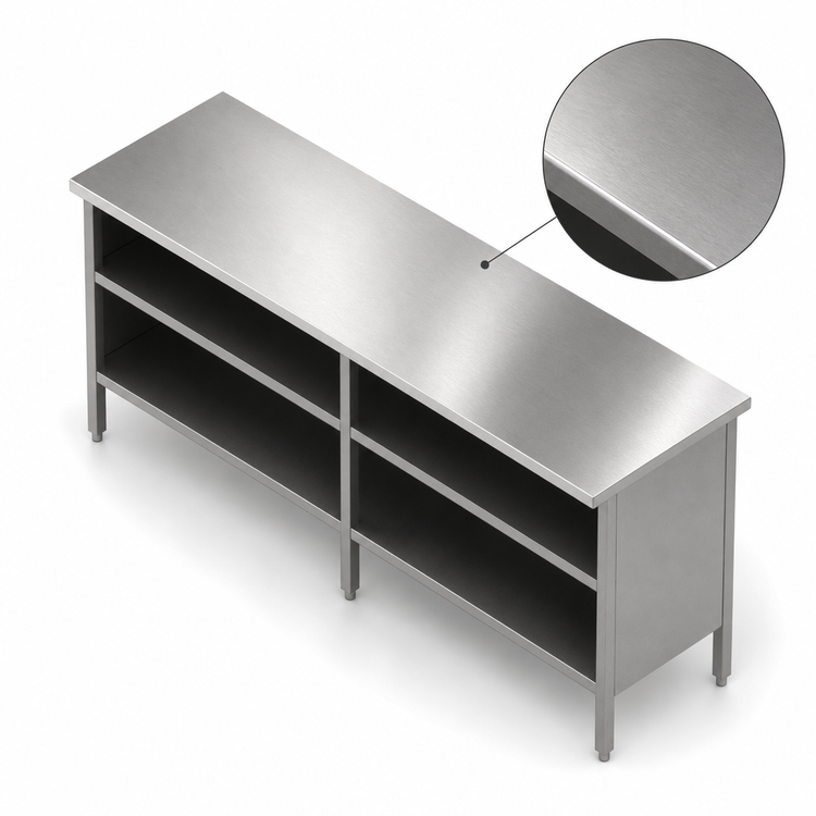 Product image #3 for John Boos 96" x 24" Open Front Stainless Steel Enclosed Base Work Table with Stallion Safety Edge