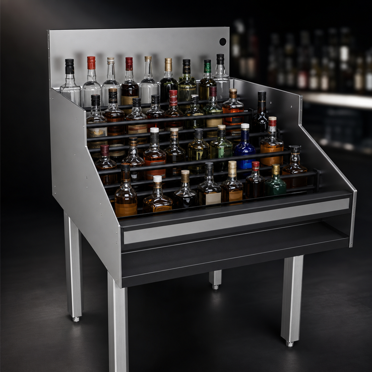 Product image #3 for Glastender Free-Standing 5-Step Stainless Steel Underbar Liquor Steps, 24 Inch W x 29 Inch D