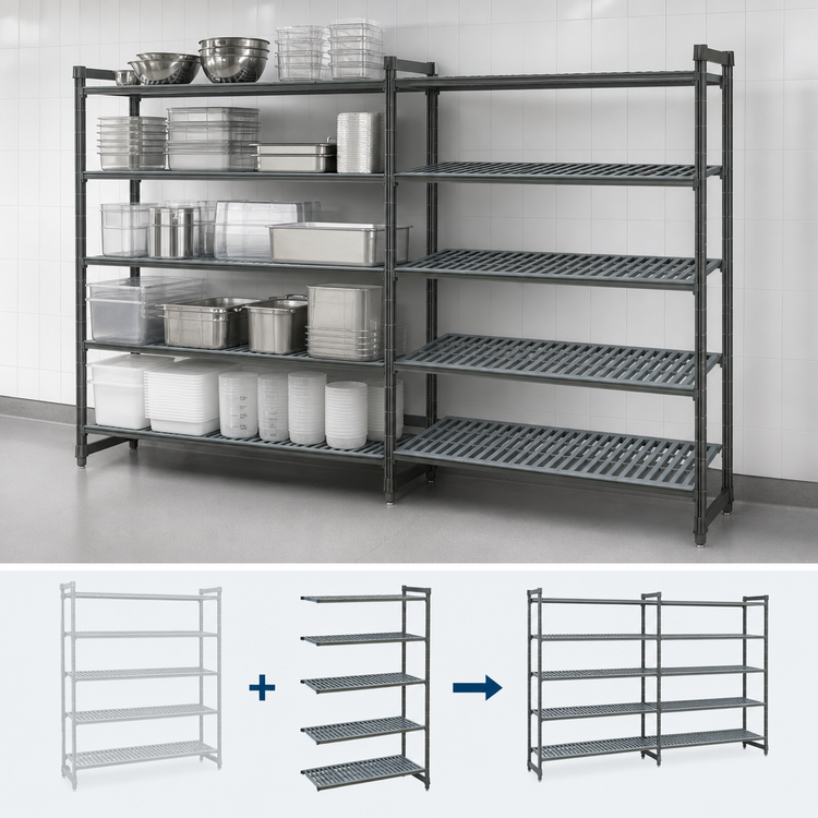 Product image #3 for Cambro Camshelving Basics Plus 5-Tier Vented Add-On Polymer Shelving Unit, 24"W x 60"L x 72"H, Brushed Graphite
