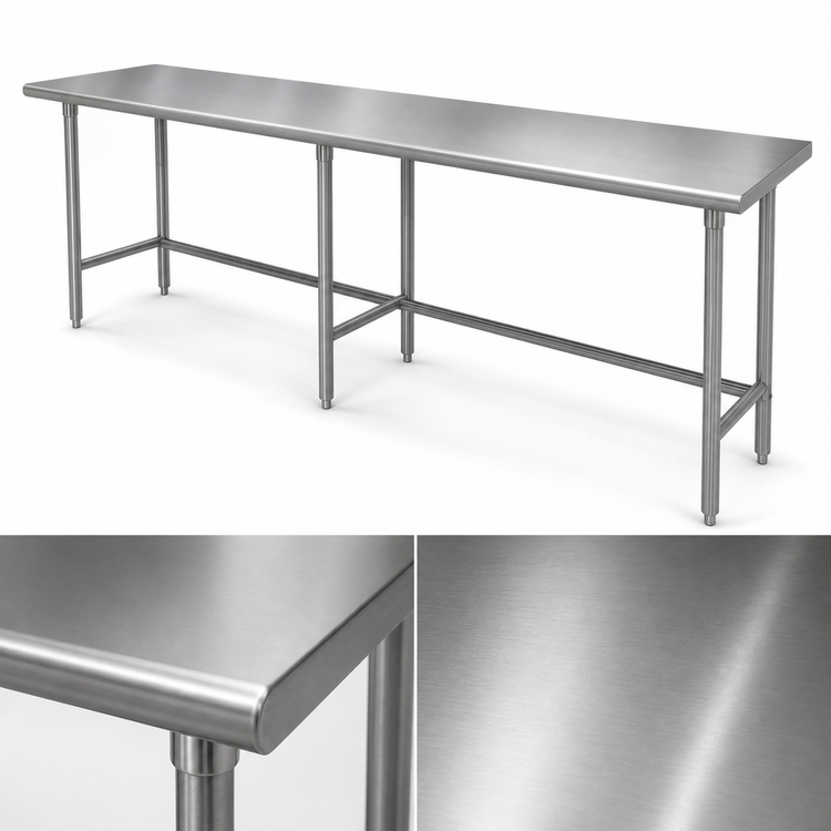 Product image #3 for Advance Tabco 144 Inch x 24 Inch 16 Gauge 304 Stainless Steel Flat Top Work Table with Galvanized Open Base
