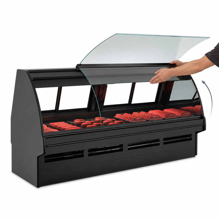 Product image #3 for Fusion® 148-1/2 Inch Wide Curved-Glass Refrigerated Service Case with Remote DX Refrigeration