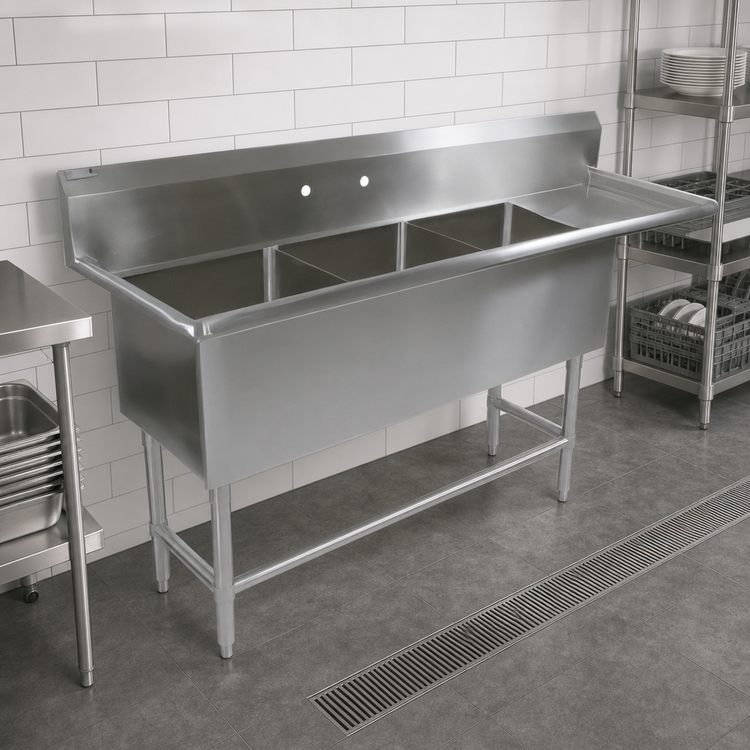 Product image #3 for John Boos Pro-Bowl 3-Compartment Sink with 24-Inch Right Drainboard, 20 x 20 x 14-Inch Bowls, 16-Gauge Stainless Steel