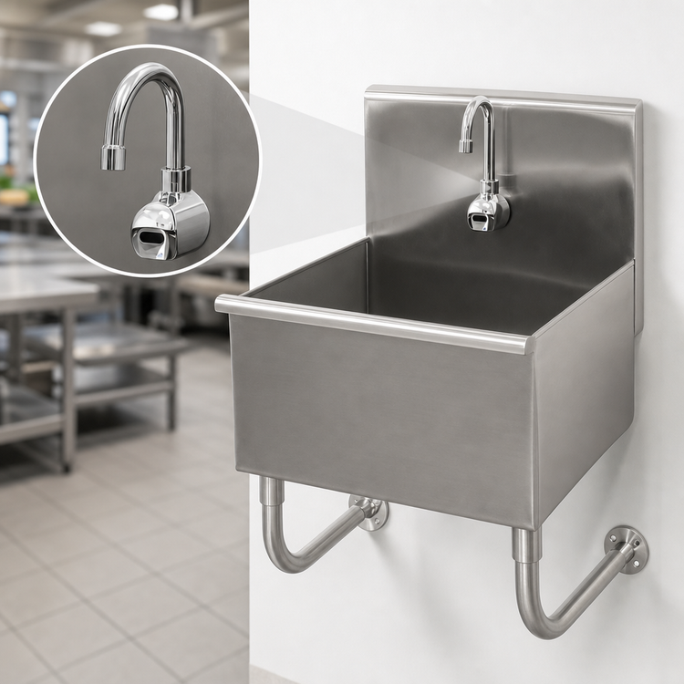 Product image #3 for Wall-Mounted Stainless Steel Service Sink with Electronic Faucet and Backsplash, 18-Inch x 17.5-Inch x 32.5-Inch
