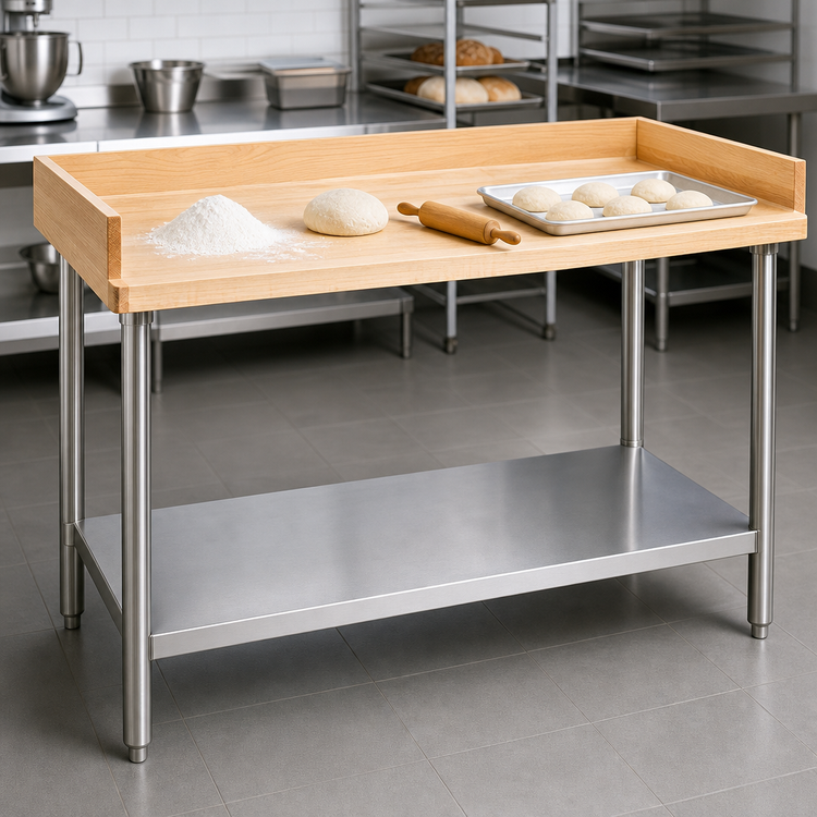 Product image #3 for Eagle Group 72 Inch x 30 Inch Baker's Top Work Table with Hardwood Top and Stainless Steel Undershelf