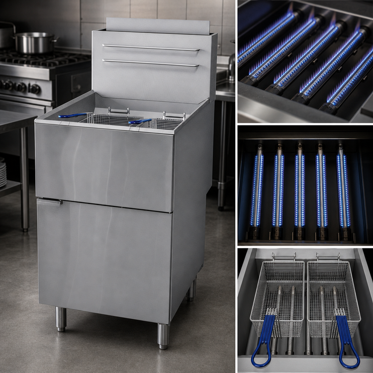 Product image #3 for Serv-Ware 75 lb Natural Gas Deep Fryer with 5 Burners