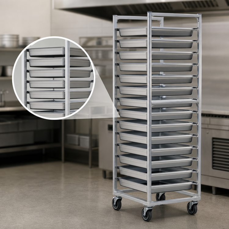 Product image #3 for New Age Full-Height Open-Side Side-Loading Steam Table Pan Rack for 20 12 x 20 Pans, Aluminum