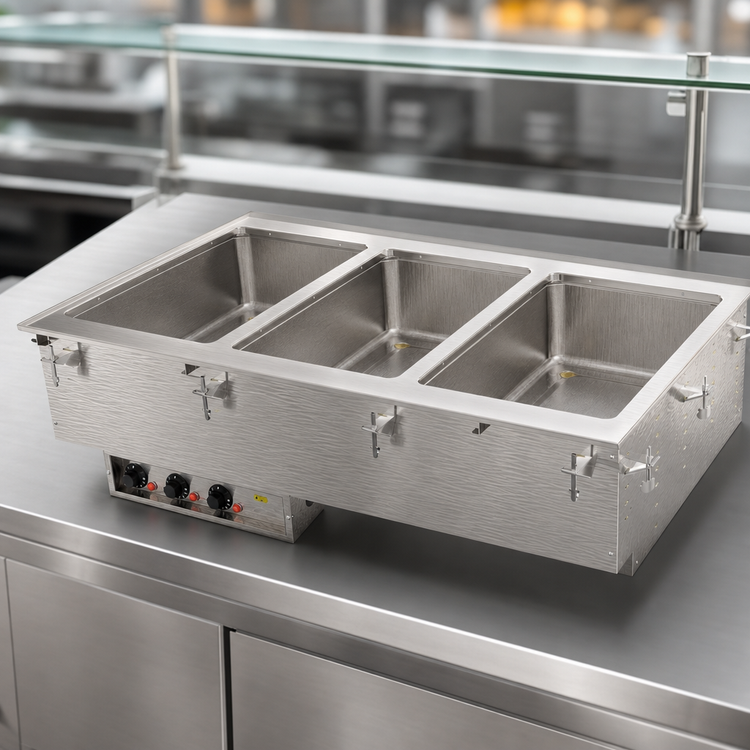 Product image #3 for Vollrath 3-Well Drop-In Hot Food Well Unit with 316 Marine-Grade Stainless Steel Wells, Manifold Drain, 240V, Infinite Controls
