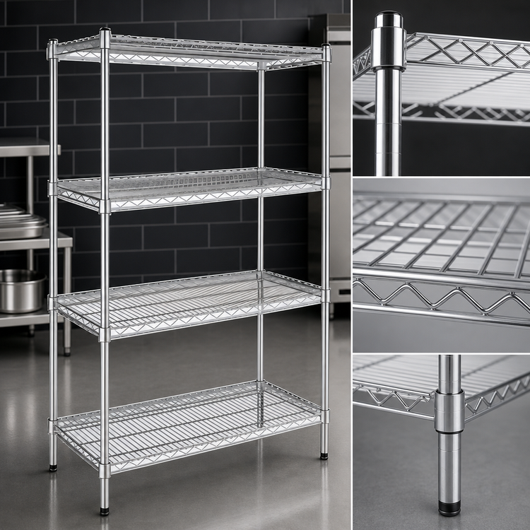 Product image #3 for Steel Works Stainless Heavy Duty 4-Tier Chrome Stationary Wire Shelving Unit, 48 x 21 x 74 Inches
