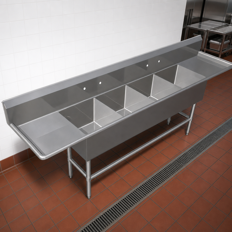 Product image #3 for John Boos Pro-Bowl 4-Compartment Sink with Left and Right 30-Inch Drainboards, 24 x 24 x 14 Inch Bowls