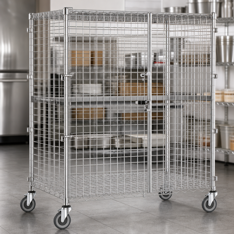 Product image #3 for Eagle Group QuadTruss Mobile Wire Security Cage with Lockable Double Doors, Chrome-Plated Finish, 51.25 x 33.25 x 69 Inches