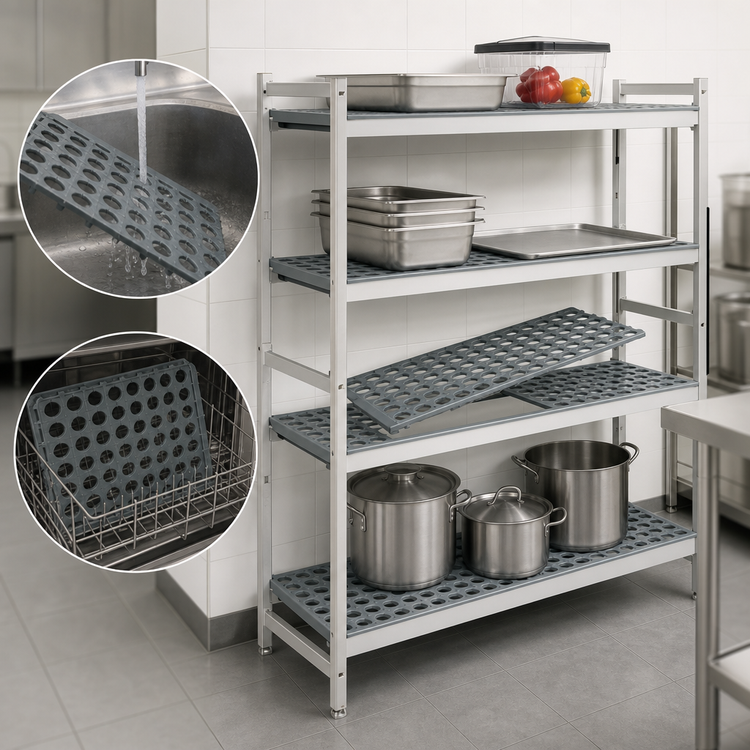 Product image #3 for Fermostock 4-Tier Stationary Starter Polymer Shelving Unit with Removable Inserts, 47W x 18D x 66H, Gray