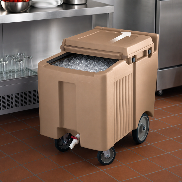 Product image #4 for Cambro SlidingLid™ Mobile Ice Caddy, 125 lb Capacity, Coffee Beige