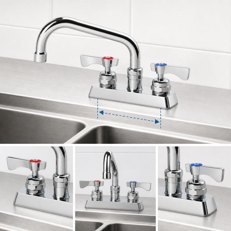 Product image #3 for Krowne Royal Series 4-Inch Center Deck Mount Manual Faucet with 6-Inch Swing Spout, Polished Chrome