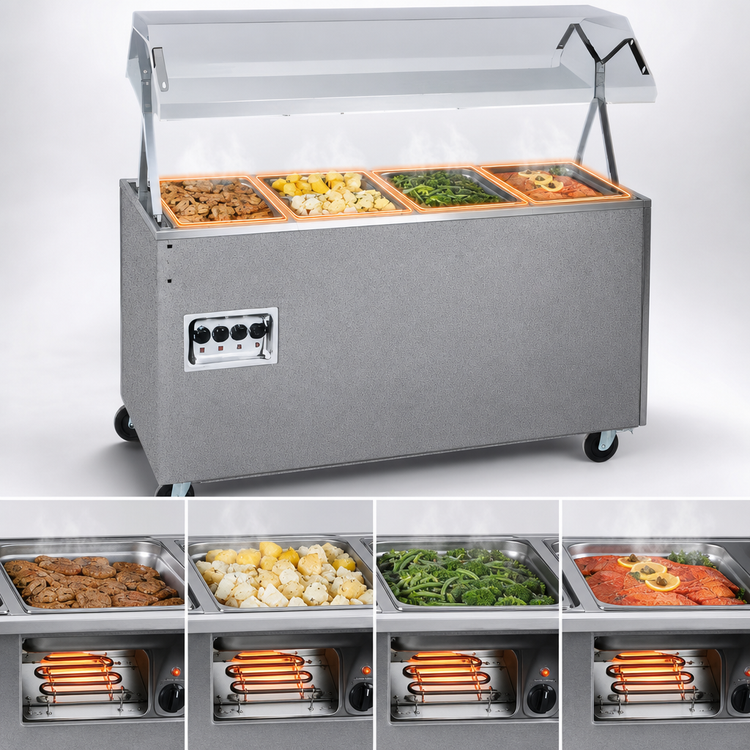 Product image #3 for Vollrath 2-Series Affordable Portable 4-Well Mobile Hot Food Station with Open Storage Base and Buffet Breath Guard