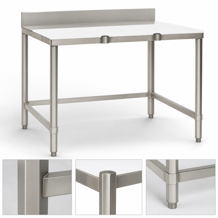 Product image #3 for Eagle Group 96 Inch x 30 Inch Poly Top Trimming Table with Stainless Steel Deck and 4 Inch Removable Backsplash