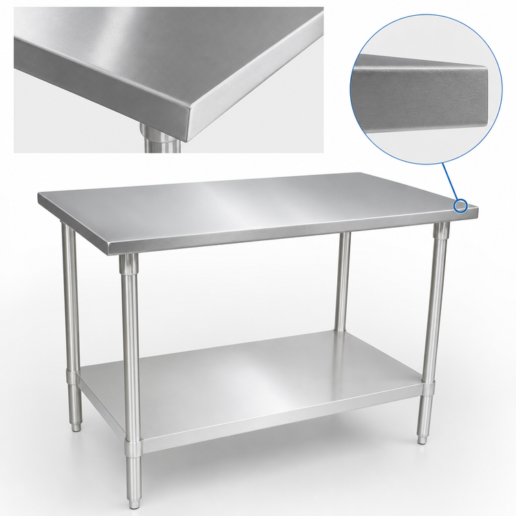 Product image #3 for John Boos Stainless Steel Top Work Table, 60 x 48 Inches, 14-Gauge, Open Base with Adjustable Undershelf