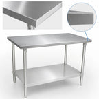 Thumbnail image #3 for John Boos ST4-4860SSK Stainless Steel Work Table, 60 x 48 Inches, 14-Gauge, Open Base with Adjustable Undershelf