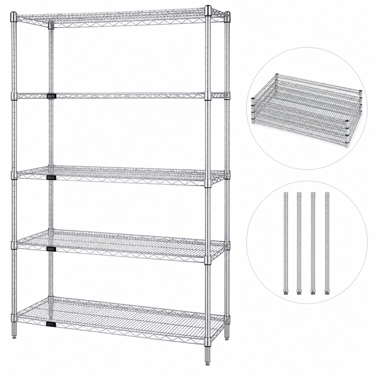 Product image #3 for Quantum 60"W x 24"D x 86"H Stationary Wire Shelving Starter Kit, Chrome Plated, 5 Shelves