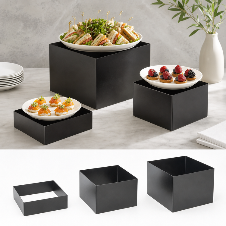 Product image #3 for American Metalcraft Geo 3-Piece Square Buffet Riser Set, Stainless Steel, Satin Black Finish