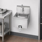 Thumbnail image #3 for Krowne HS-15 Wall-Mounted Stainless Steel Hand Sink with Gooseneck Faucet, Knee Pedal Valve and 8-Inch Backsplash