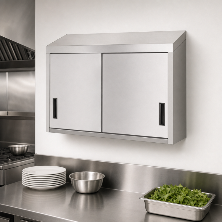 Product image #3 for Wall-Mounted Enclosed Stainless Steel Storage Cabinet with 2 Sliding Doors, 60 W x 15 D